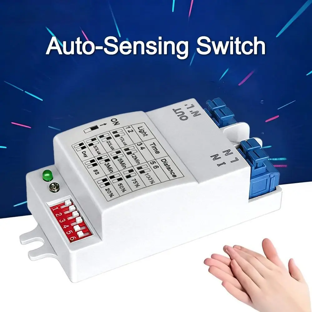 Easy Install 5.8GHz Microwave Sensor Motion Detection 220V Motion Sensor Adjustable Auto-Sensing Switch Indoor Lighting