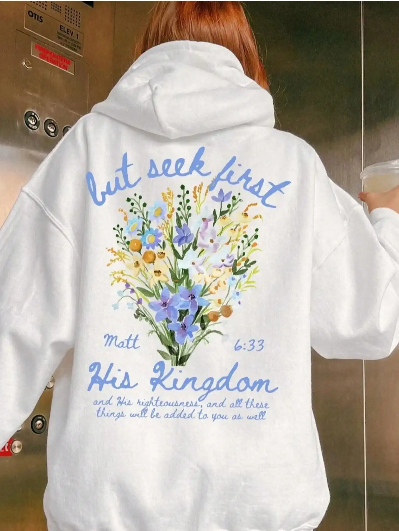 Floral Bouquet Script Hoodie for Women, Loose Fit Cotton Blend Sweatshirt with Bible Verse Print
Floral Bouquet Script Hoodie for Women, Loose Fit Cotton Blend Sweatshirt with Bible Verse Print