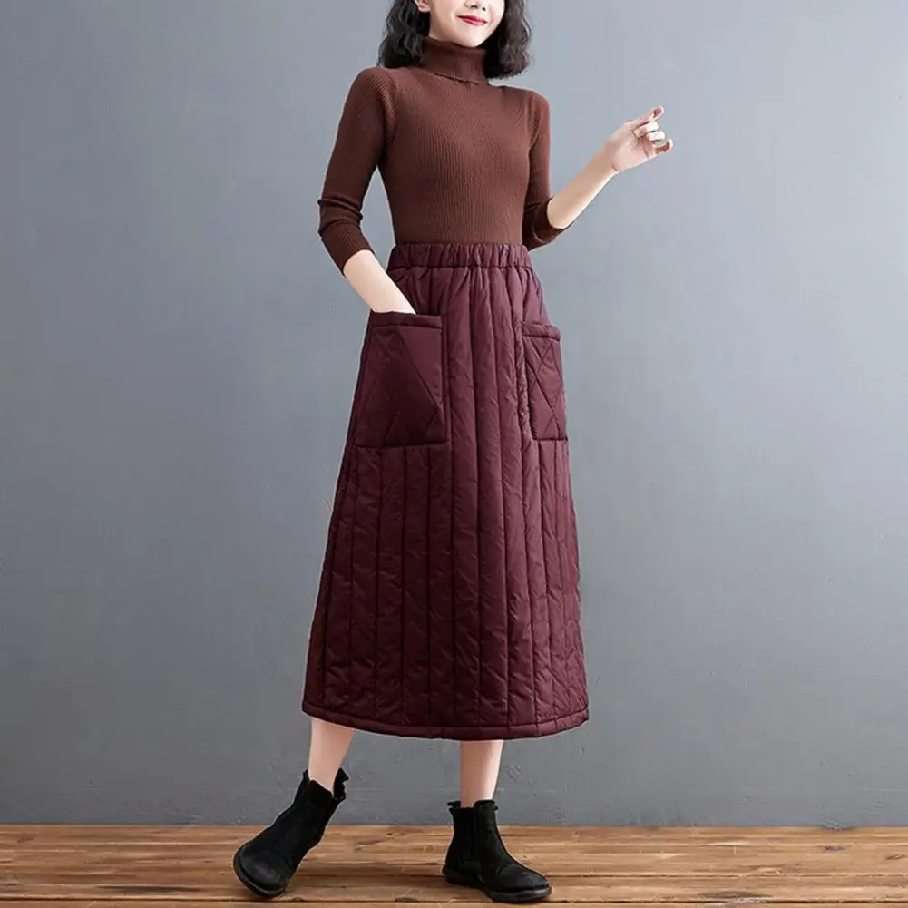 Women Down Skirt Elastic High Waist Large Swing Design Midi Skirt with Pockets Solid Color A-Line Windproof Skirts
Women Down Skirt Elastic High Waist Large Swing Design Midi Skirt with Pockets Solid Color A-Line Windproof Skirts