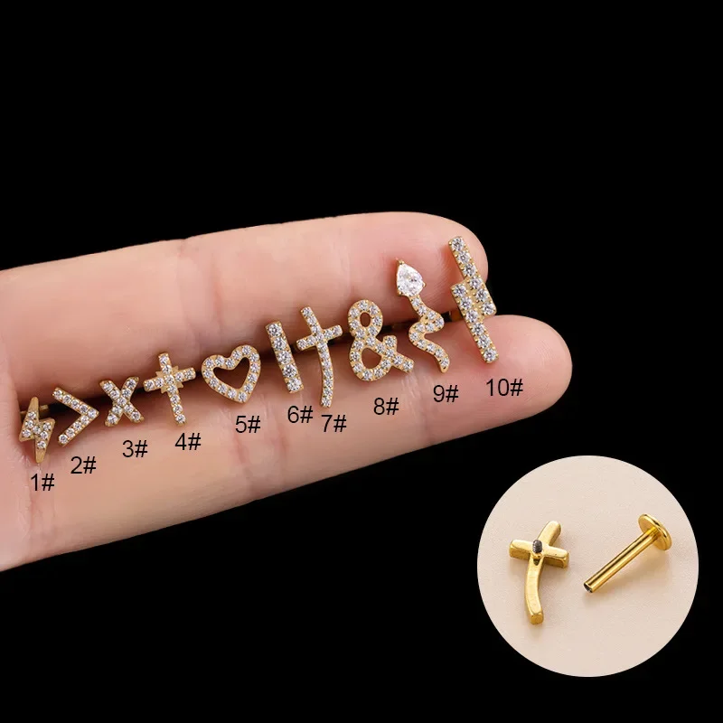 1pc 1.2*8mm Flat Rod Piercing Stud Earring for Women Earrings G23 Titanium Inset Zircon Heart Cross Lightning Earrings
1pc 1.2*8mm Flat Rod Piercing Stud Earring for Women Earrings G23 Titanium Inset Zircon Heart Cross Lightning Earrings