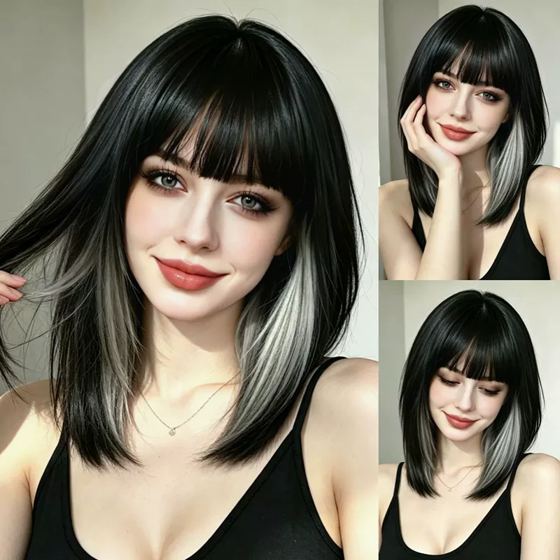 Fashion Cool Synthetic Black with Grey Wig for Women Breathable Daily Use Straight Hair Head Cover Wigs for Ladies Female
Fashion Cool Synthetic Black with Grey Wig for Women Breathable Daily Use Straight Hair Head Cover Wigs for Ladies Female