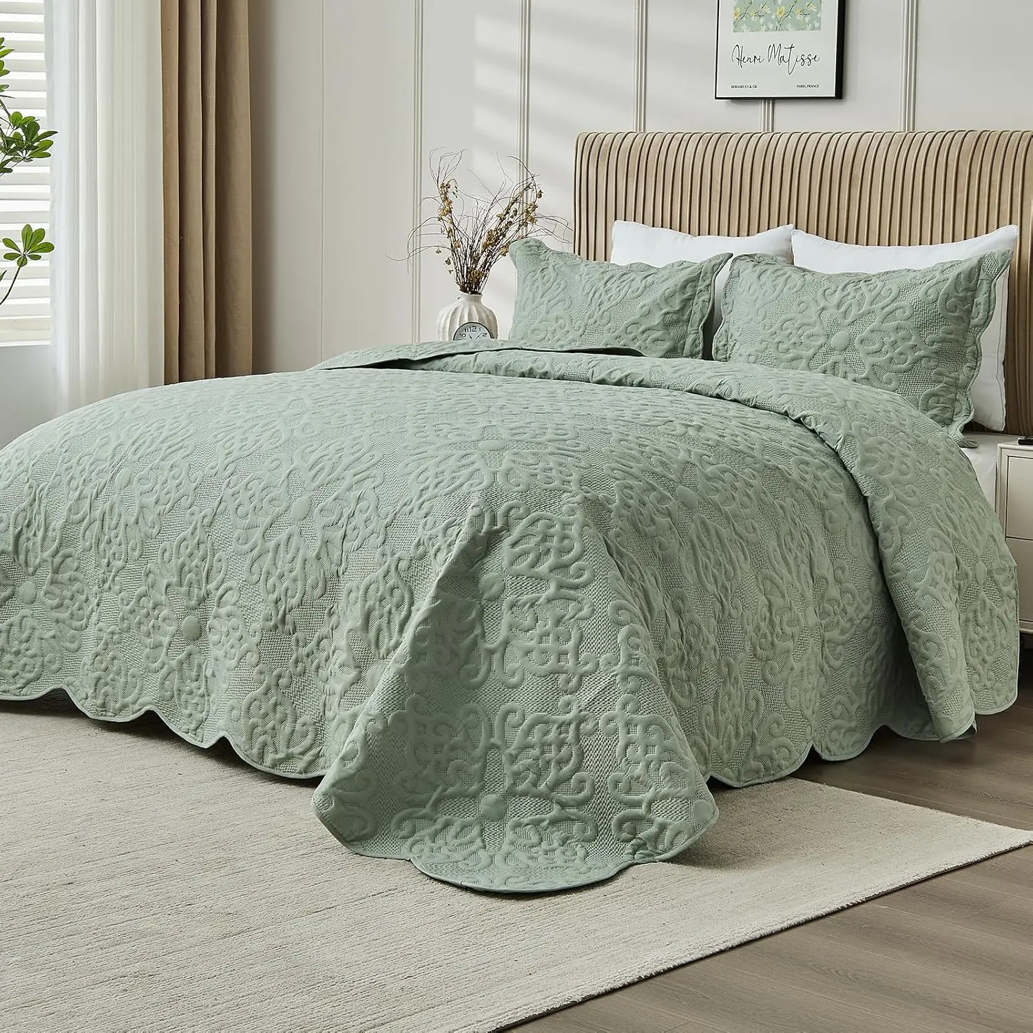 Oversized King Bedspread 128x120 Extra Wide Quilt for Tall Beds, 3 Piece Set with Pillow Shams, Sage
Oversized King Bedspread 128x120 Extra Wide Quilt for Tall Beds, 3 Piece Set with Pillow Shams, Sage