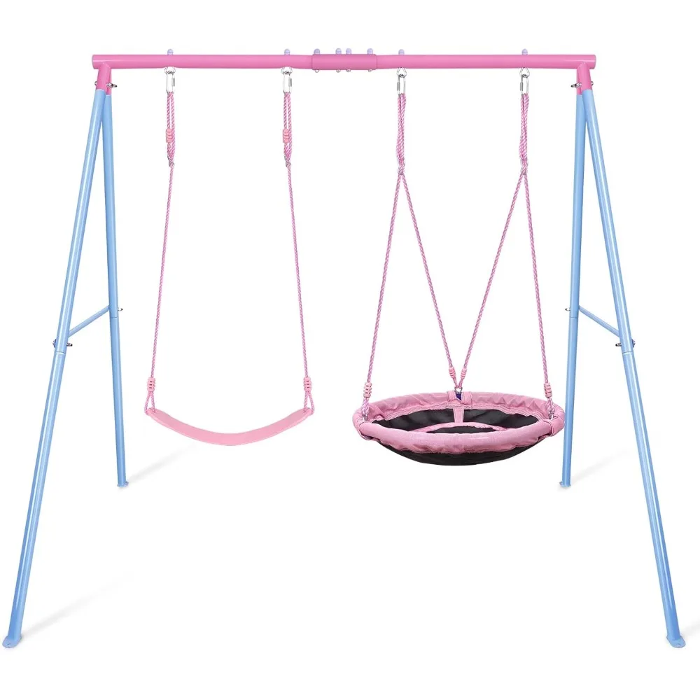 440 lbs swing Set, Heavy-Duty A-Frame Metal Outdoor SwingStand, 1 Saucer & 1 Belt Swing seat for Playground, Patio Swing
440 lbs swing Set, Heavy-Duty A-Frame Metal Outdoor SwingStand, 1 Saucer & 1 Belt Swing seat for Playground, Patio Swing