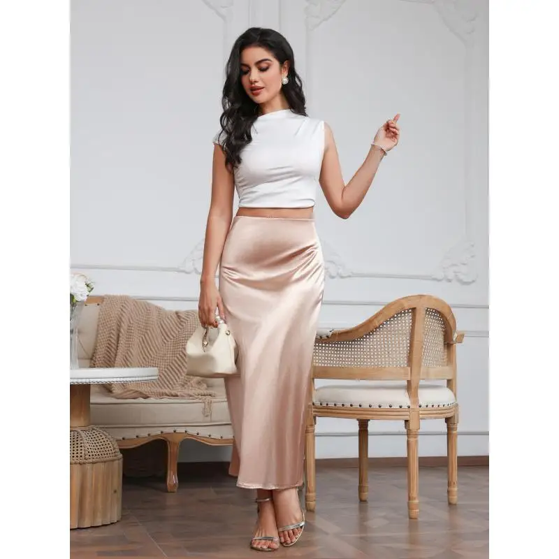 Long Satin Half Skirts For Women Vintage Solid Color Elastic High Waist Straight Skirt Midi Basic Party High Street Female Skirt
Long Satin Half Skirts For Women Vintage Solid Color Elastic High Waist Straight Skirt Midi Basic Party High Street Female Skirt