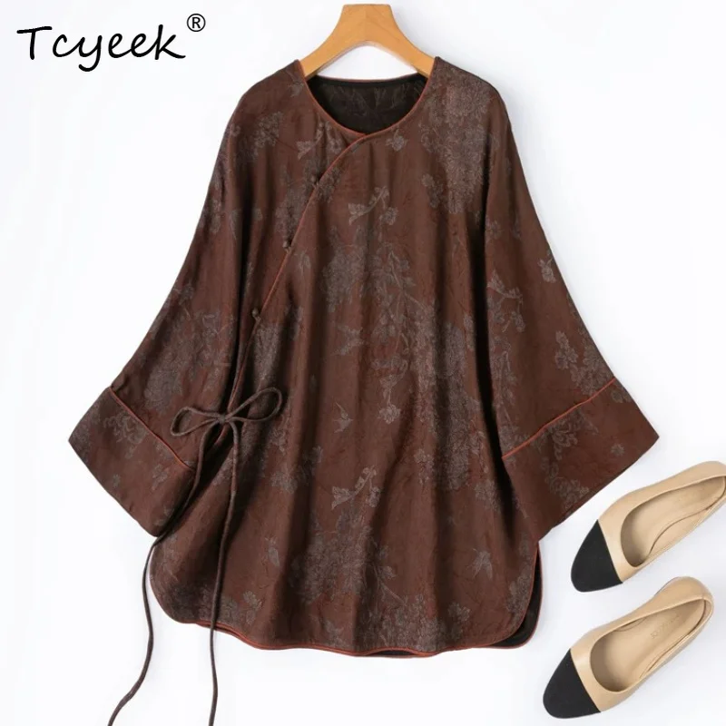 Tcyeek 100% Real Silk Womens Tops 2026 Spring Chinese-style Skin-friendly Coffee-colored Loose Shirt Woman Clothes Chemise Femme
Tcyeek 100% Real Silk Womens Tops 2026 Spring Chinese-style Skin-friendly Coffee-colored Loose Shirt Woman Clothes Chemise Femme