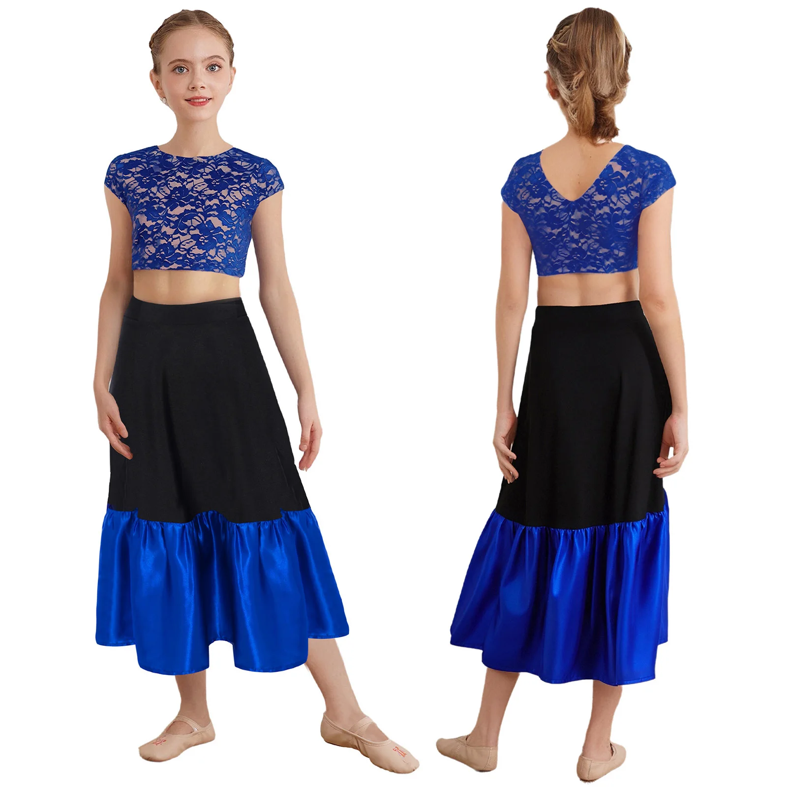 Kids Girls Flamenco Lyrical Dance Sets Stage Performance Costume Modern Contemporary Dancewear Crop Top with Ruffled Hem Skirt
Kids Girls Flamenco Lyrical Dance Sets Stage Performance Costume Modern Contemporary Dancewear Crop Top with Ruffled Hem Skirt