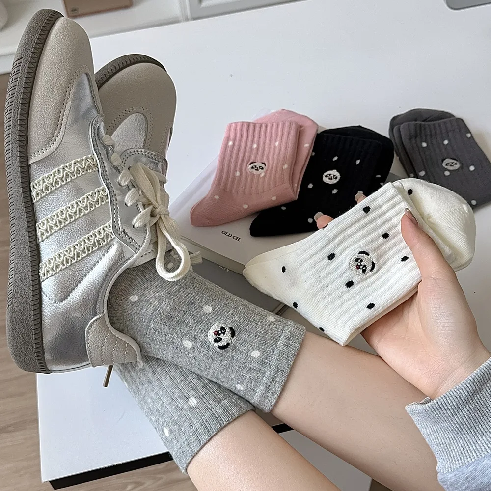 Cartoon Panda Embroidery Kawaii Socks Women Polka Dot Middle-tube Socks Japanese Fashion Knitted Cotton Elastic Long Socks Gifts
Cartoon Panda Embroidery Kawaii Socks Women Polka Dot Middle-tube Socks Japanese Fashion Knitted Cotton Elastic Long Socks Gifts