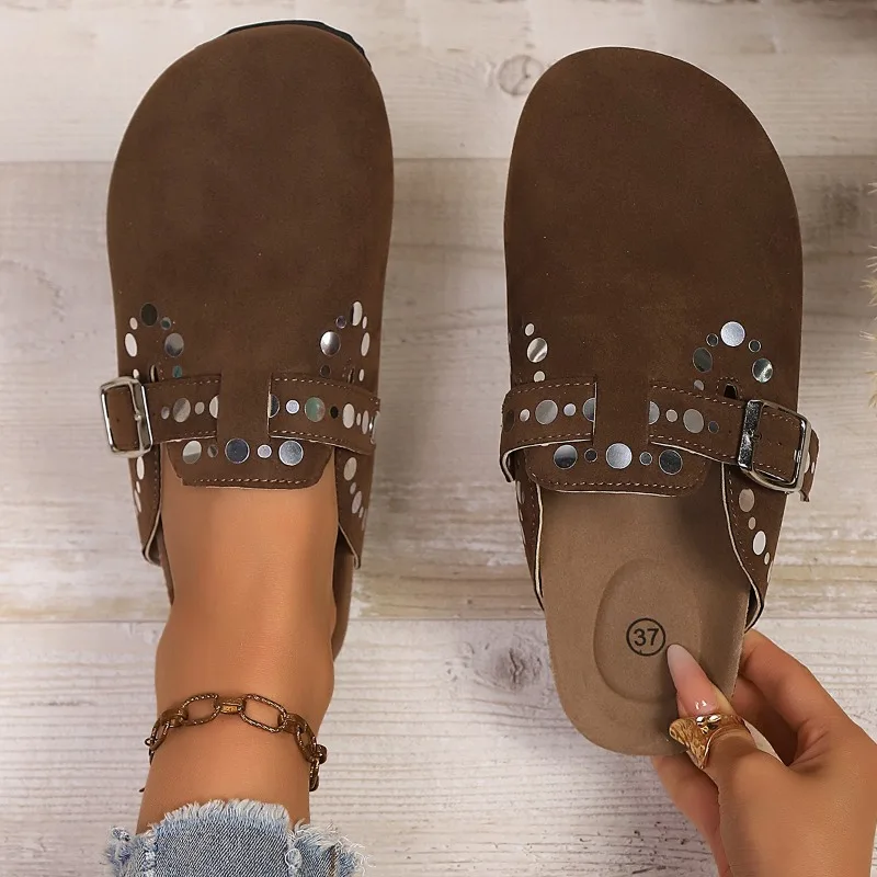 Women's Thick Heel Slippers Retro 2026 Round Toe Outdoor Wear Rivet Headed Mules Korean Style Slides Women Lazy Half Slippers
Women's Thick Heel Slippers Retro 2026 Round Toe Outdoor Wear Rivet Headed Mules Korean Style Slides Women Lazy Half Slippers