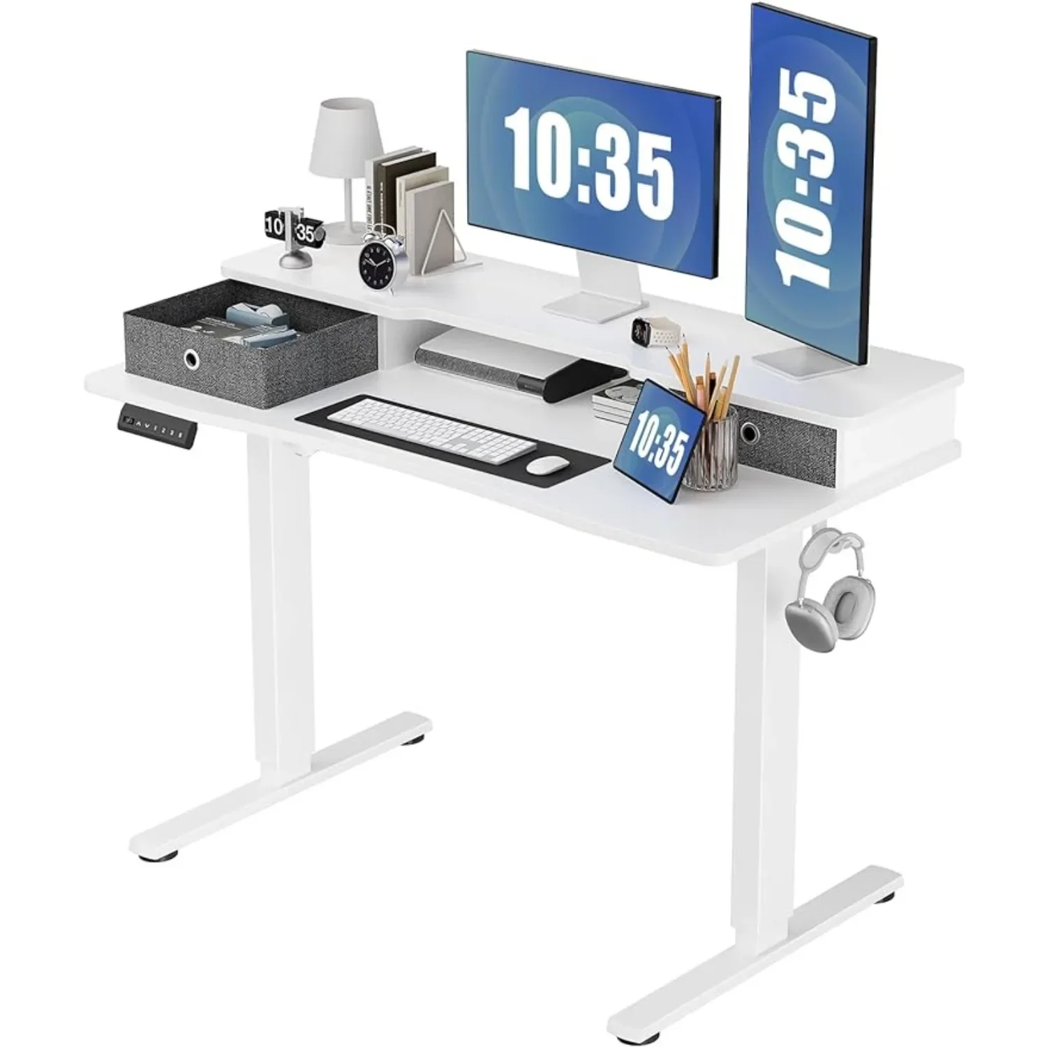 Sweetcrispy Electric Standing Office Desk with Double Drawer 48 X 24 Inch Adjustable Height Sit To Stand Up with Storage Shelf 
Sweetcrispy Electric Standing Office Desk with Double Drawer 48 X 24 Inch Adjustable Height Sit To Stand Up with Storage Shelf