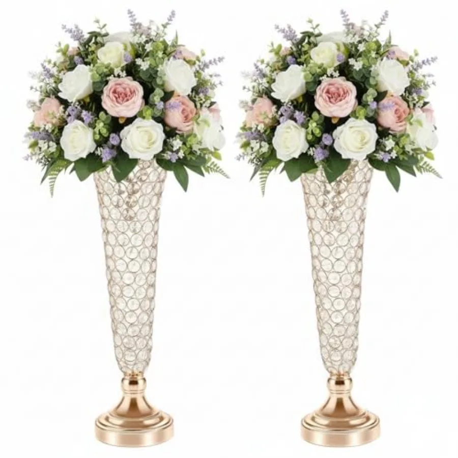 Crystal Vases for Wedding Centerpieces - 20" Tall Metal Trumpet Flower Vases for Tables Elegant Floral Stands Vases for Holiday
Crystal Vases for Wedding Centerpieces - 20" Tall Metal Trumpet Flower Vases for Tables Elegant Floral Stands Vases for Holiday