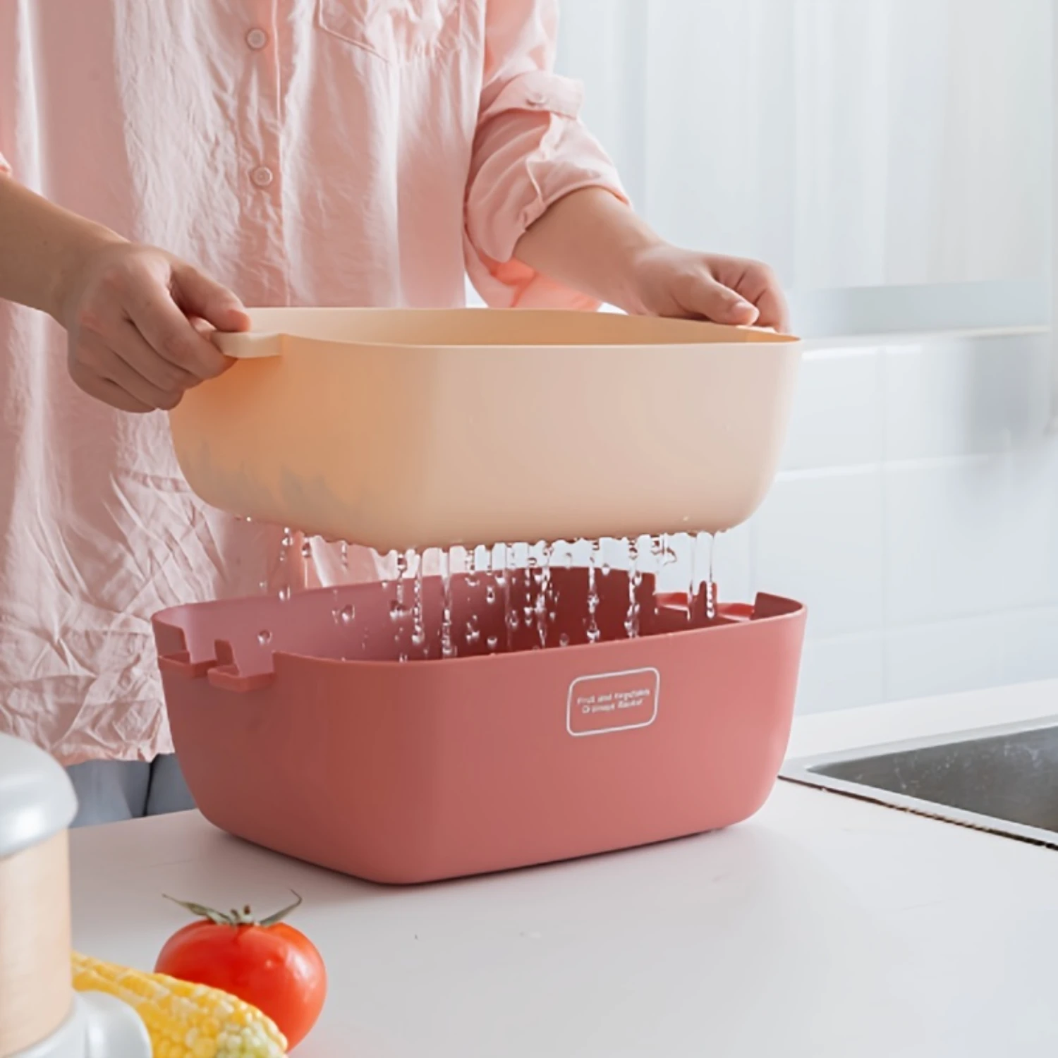 1pc 2 In 1 Multifunction Kitchen Colander, Strainer And Bowl Set, Double Layered Stackable Colander, Fruit And Vegetable Straine
1pc 2 In 1 Multifunction Kitchen Colander, Strainer And Bowl Set, Double Layered Stackable Colander, Fruit And Vegetable Straine