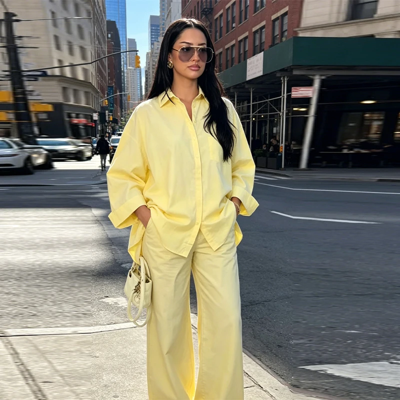 Female Casual Long Sleeve Shirt 2 Piece Sets Simple Single Breasted Tops Wide Straight Pants 2026 Trendy Loose Commuter Outfits
Female Casual Long Sleeve Shirt 2 Piece Sets Simple Single Breasted Tops Wide Straight Pants 2026 Trendy Loose Commuter Outfits