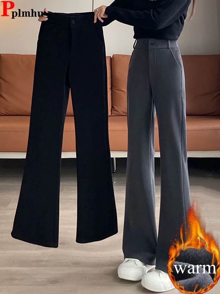 Winter Warm Slim High Waist Flare Pants Women Casual Plush Velvet Lined Wide Leg Pantalones Korean Fashion Snow Wear Calca New
Winter Warm Slim High Waist Flare Pants Women Casual Plush Velvet Lined Wide Leg Pantalones Korean Fashion Snow Wear Calca New