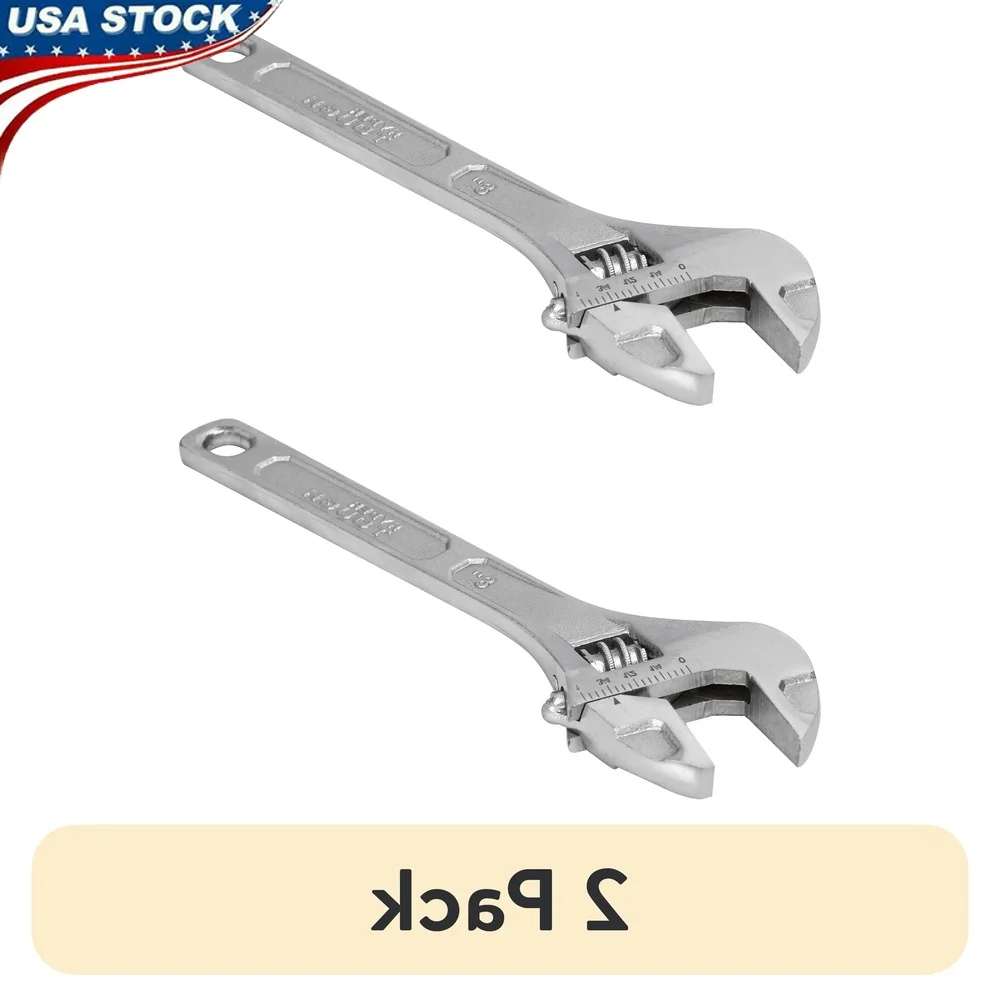 2 Pack 8 Inch Adjustable Wrench Set Drop Forged Steel Chrome Plated Durable Tools Nuts Bolts Precision Tightening
2 Pack 8 Inch Adjustable Wrench Set Drop Forged Steel Chrome Plated Durable Tools Nuts Bolts Precision Tightening