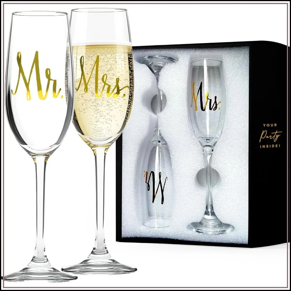 Mr & Mrs Champagne Flutes, 6oz Wedding Toasting Glasses for Bride and Groom
Mr & Mrs Champagne Flutes, 6oz Wedding Toasting Glasses for Bride and Groom