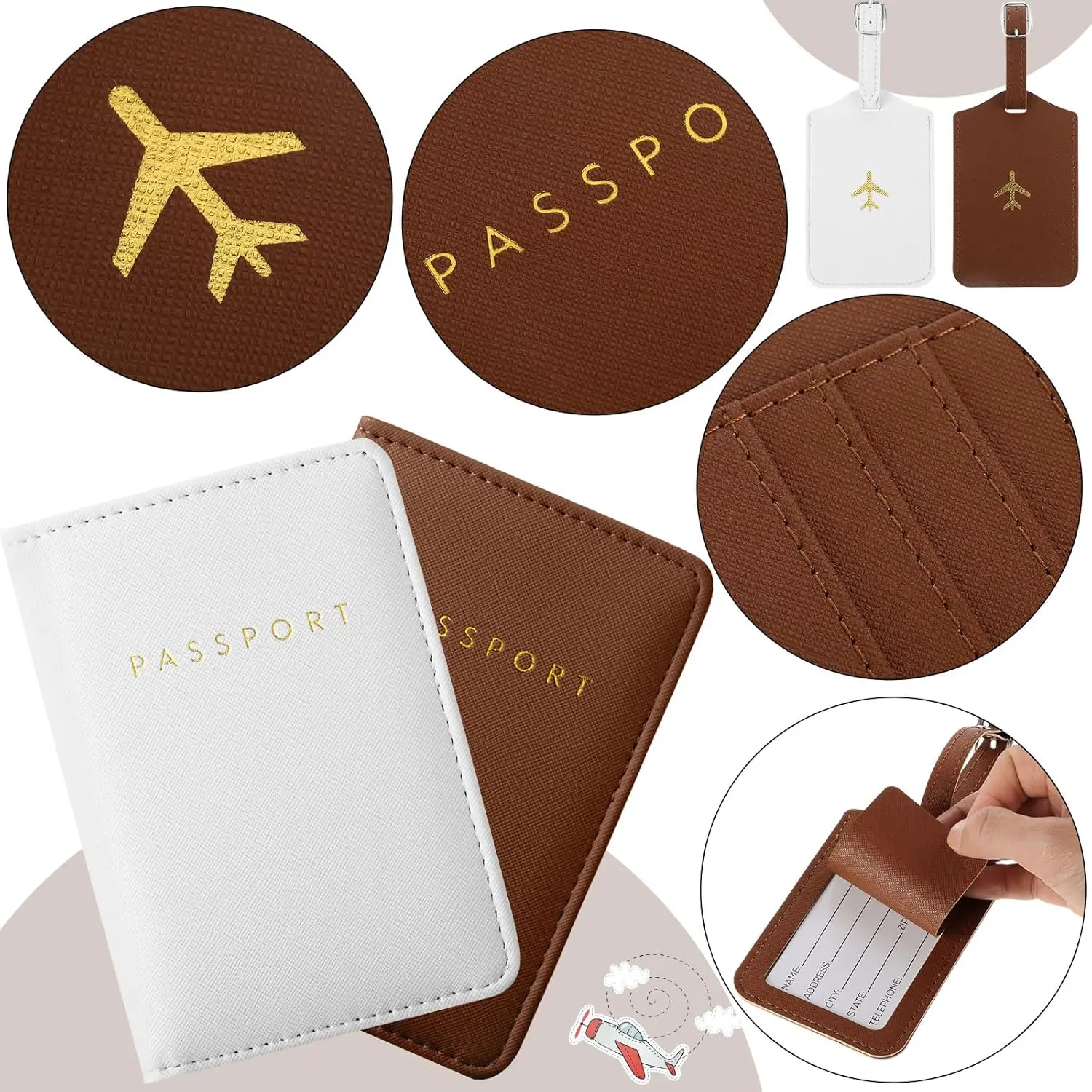 Genuine Leather Passport Holder and Luggage Tag Set, Travel Wallet for Passport, ID, Tickets, Compact Anti-Lost Design
Genuine Leather Passport Holder and Luggage Tag Set, Travel Wallet for Passport, ID, Tickets, Compact Anti-Lost Design