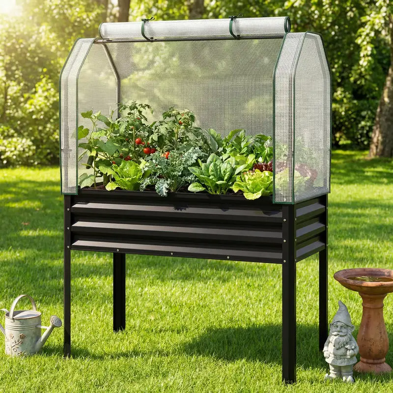 Galvanized Raised Garden Bed with Legs and Greenhouse Cover for Vegetable Flower-Black
Galvanized Raised Garden Bed with Legs and Greenhouse Cover for Vegetable Flower-Black