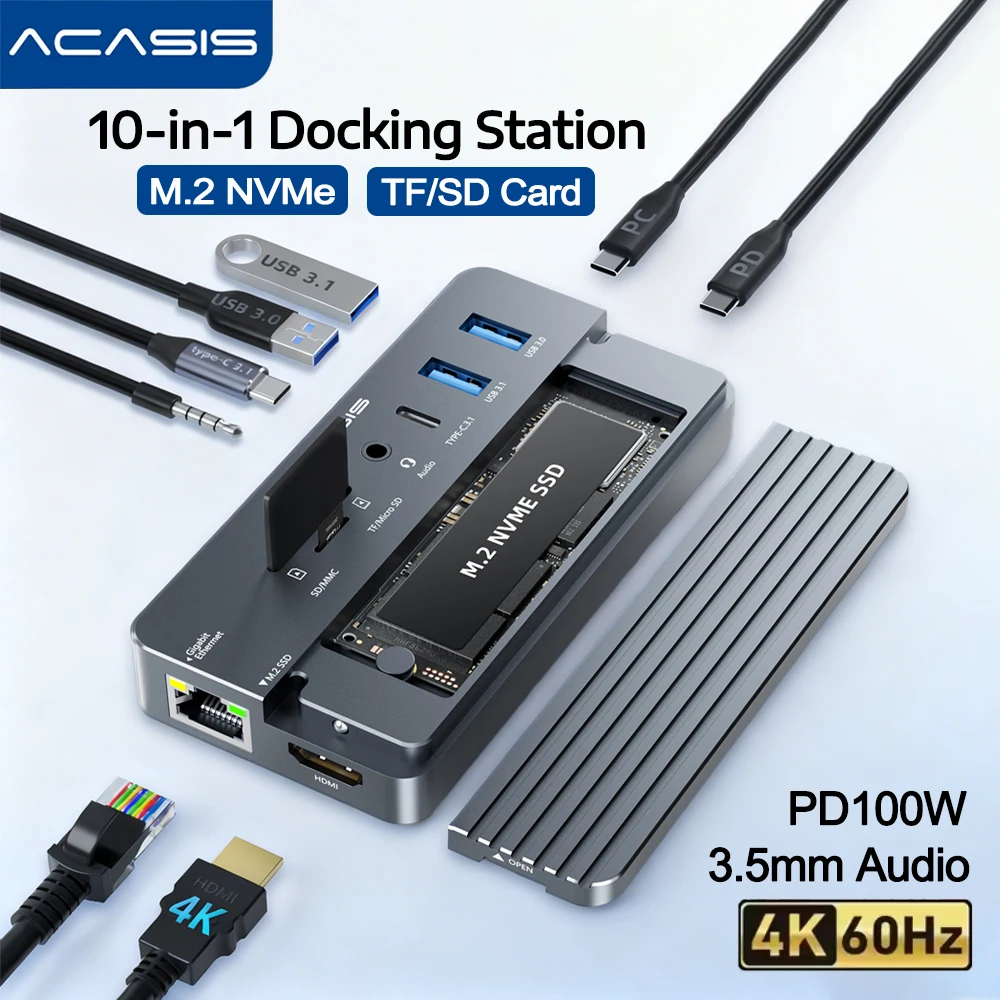 Acasis 10-in-1 USB C Docking Station 10Gbps with M.2 NVMe SSD Case HDMI 4K@60Hz PD 100W RJ45 USB-A Ports for MacBook Pro/Air PC
Acasis 10-in-1 USB C Docking Station 10Gbps with M.2 NVMe SSD Case HDMI 4K@60Hz PD 100W RJ45 USB-A Ports for MacBook Pro/Air PC