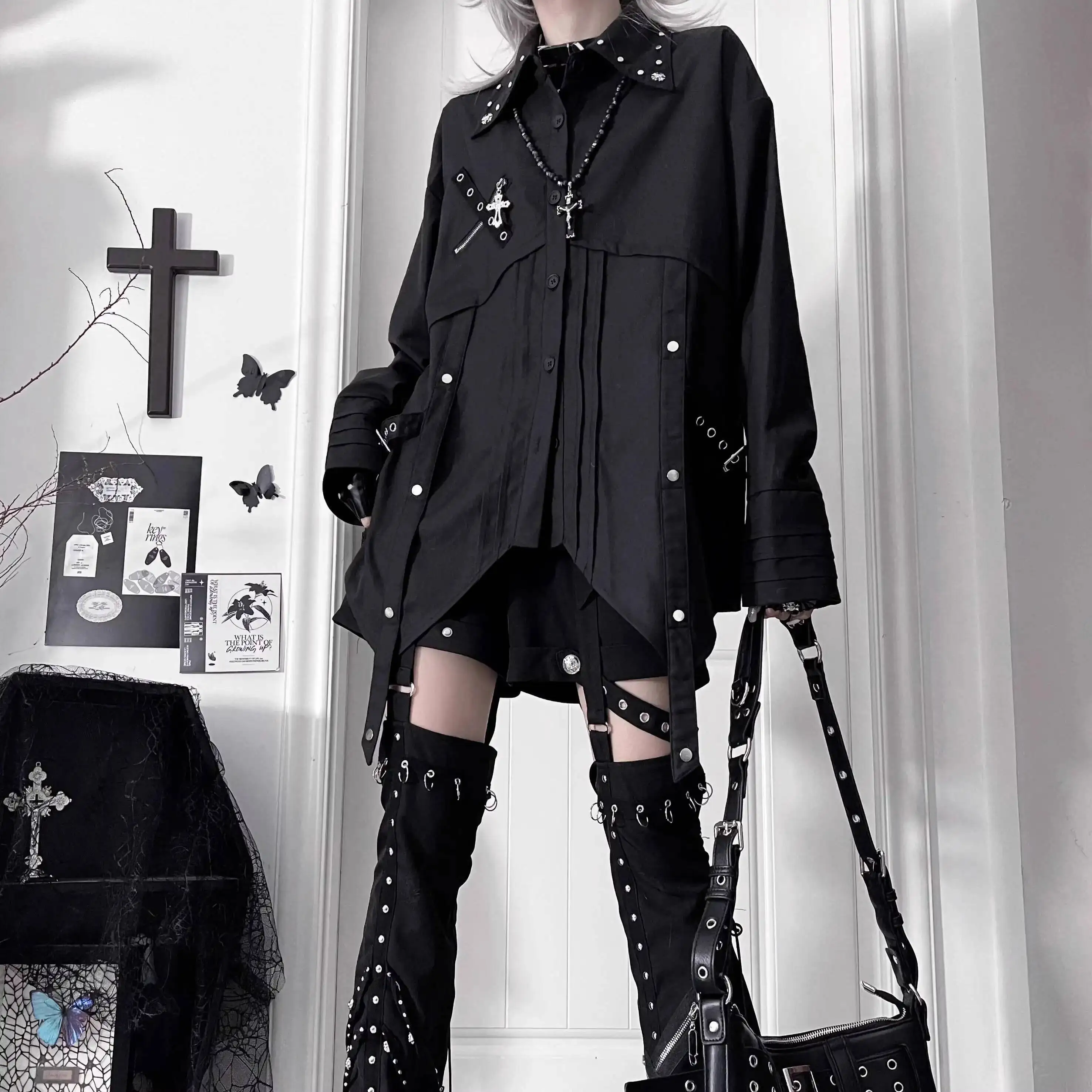 Gothic Punk Shirts Unisex Original Deconstructed Design Shirt Unique Tie With Metal Accents Versatile Stylish Top
Gothic Punk Shirts Unisex Original Deconstructed Design Shirt Unique Tie With Metal Accents Versatile Stylish Top