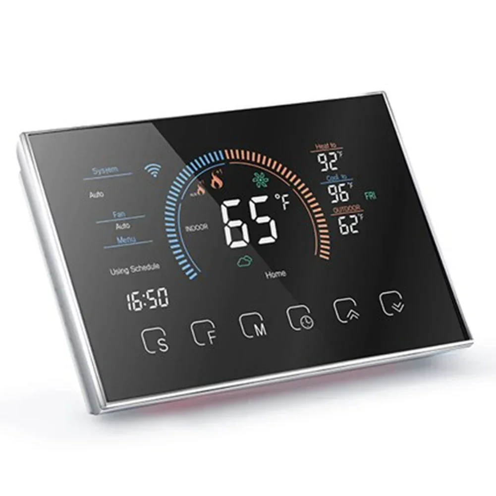 Black Thermostat Digital Room Thermostat Home Temperature Control 4.3 Inch Full Color Screen Automatic Cooling & Heating
Black Thermostat Digital Room Thermostat Home Temperature Control 4.3 Inch Full Color Screen Automatic Cooling & Heating