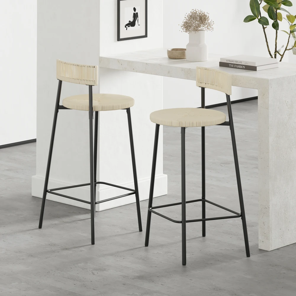 Counter Stools Set of 2 Handwoven Paper Rope Bar Stools Boho Round Dining Pub Chairs for Kitchen (Black & Creamy White)
Counter Stools Set of 2 Handwoven Paper Rope Bar Stools Boho Round Dining Pub Chairs for Kitchen (Black & Creamy White)