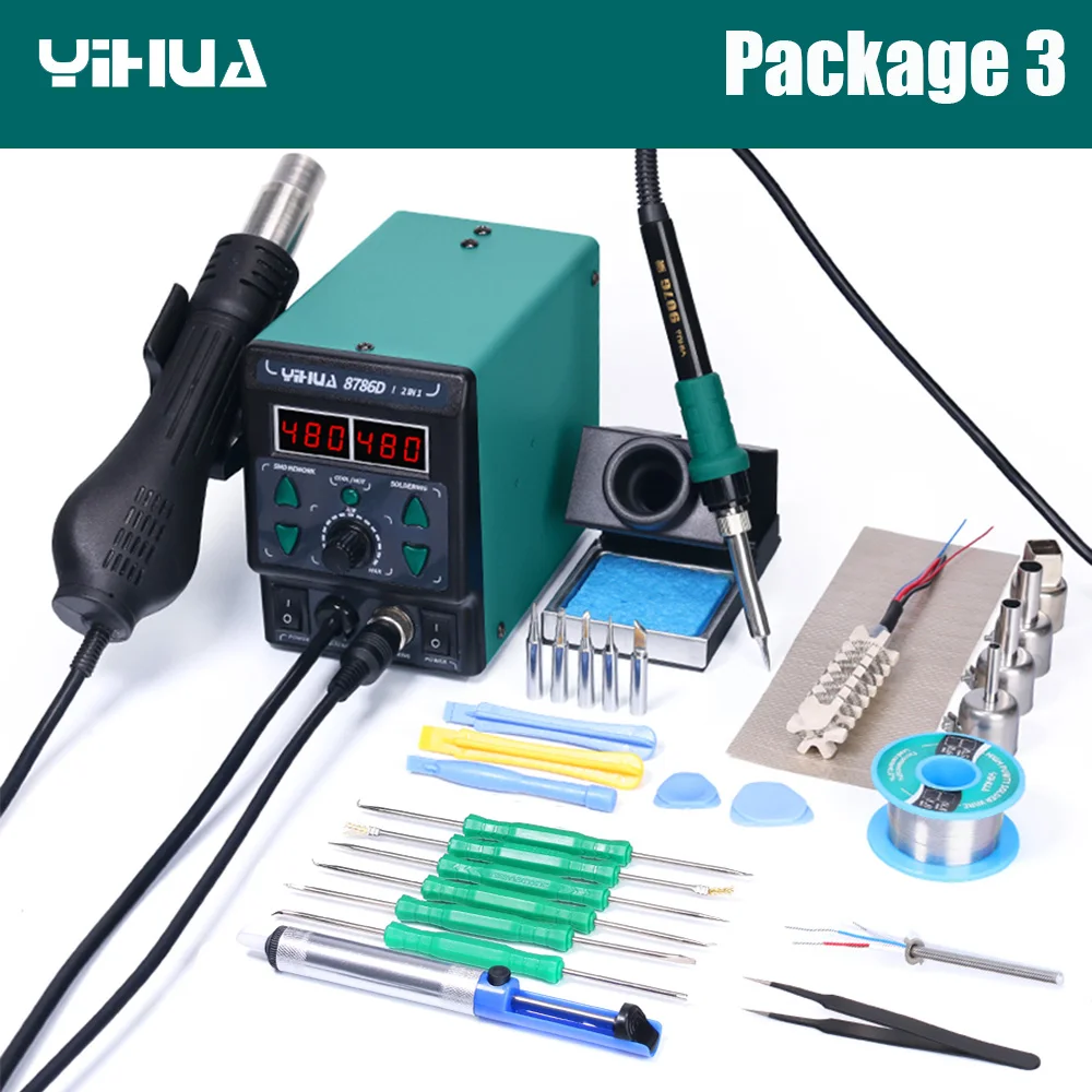 YIHUA 8786D-I Паяльная станция Термофен Паяльный пистолет 2-в-1 GBA SMD Сварочный инструмент Режим сна Преобразование холодного воздуха
YIHUA 8786D-I Паяльная станция Термофен Паяльный пистолет 2-в-1 GBA SMD Сварочный инструмент Режим сна Преобразование холодного воздуха