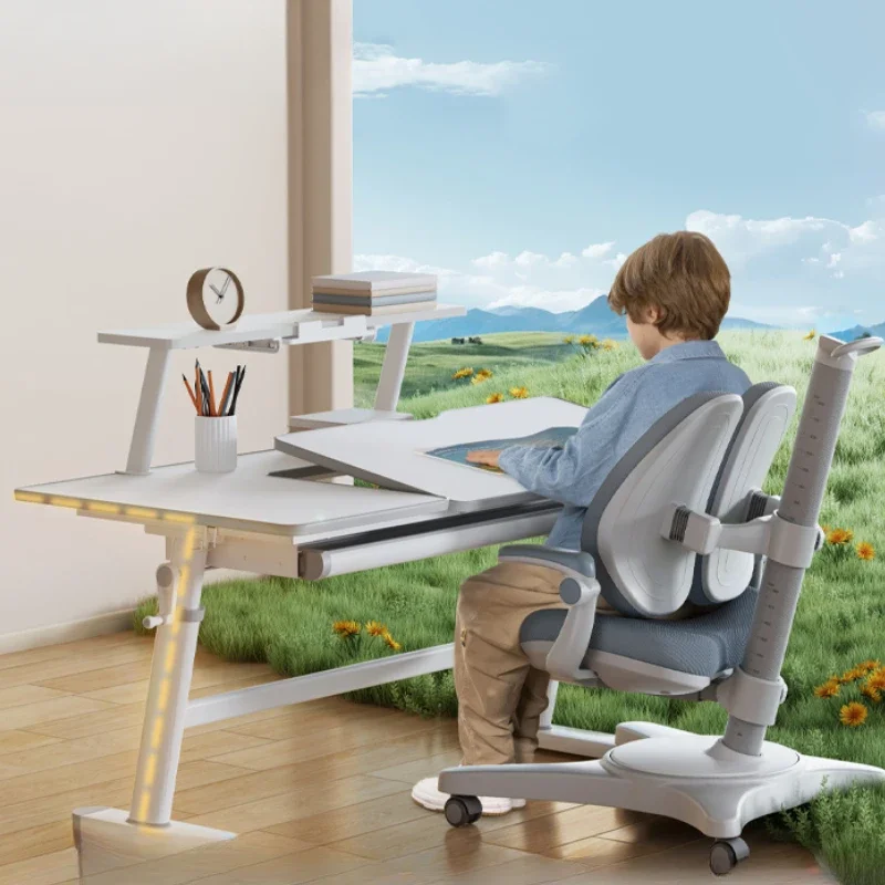 Children's learning big white desk and chair set, solid wood can be lifted and lowered, primary and secondary school students
Children's learning big white desk and chair set, solid wood can be lifted and lowered, primary and secondary school students