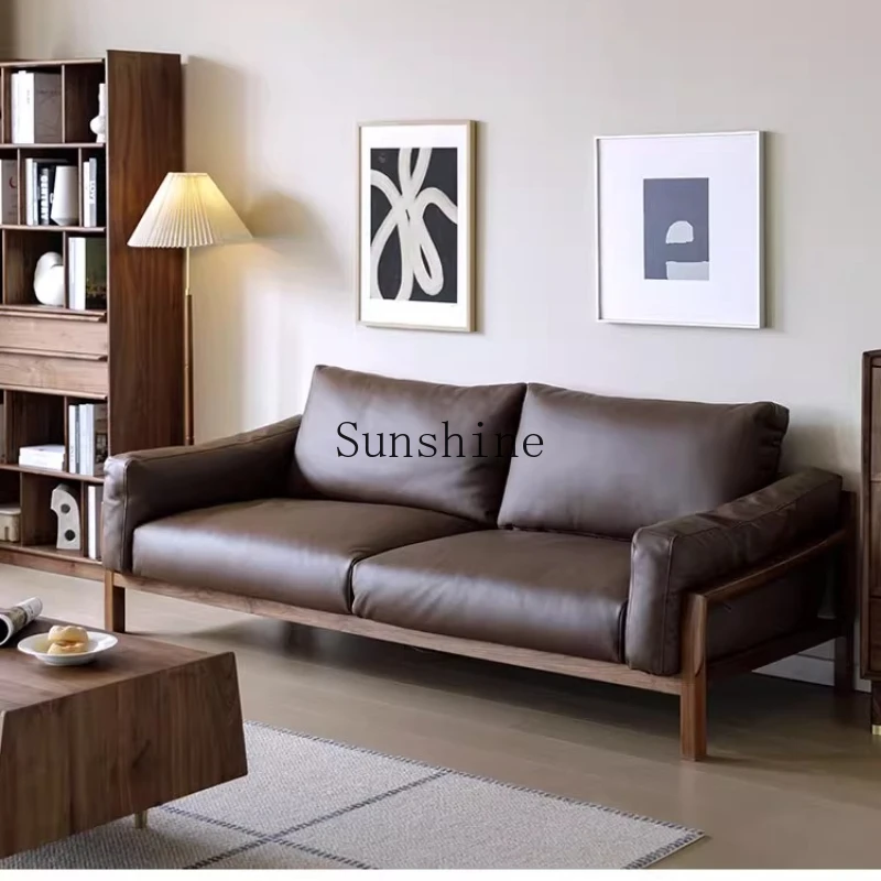 Small apartment Nordic style modern simple living room leather black walnut solid wood sofa
Small apartment Nordic style modern simple living room leather black walnut solid wood sofa