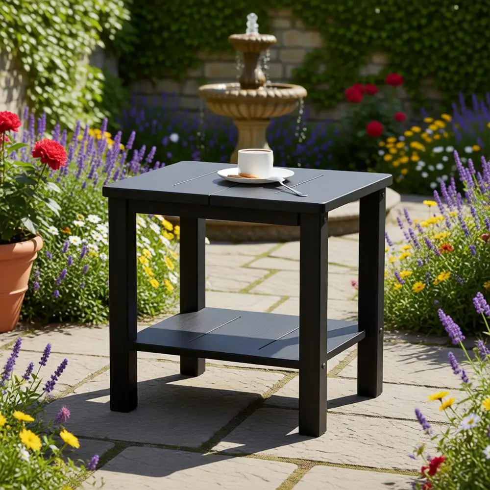 Weather-Resistant Double Layer Outdoor Side Table, Black, Suitable for Patio, Balcony, and Pool Area
Weather-Resistant Double Layer Outdoor Side Table, Black, Suitable for Patio, Balcony, and Pool Area