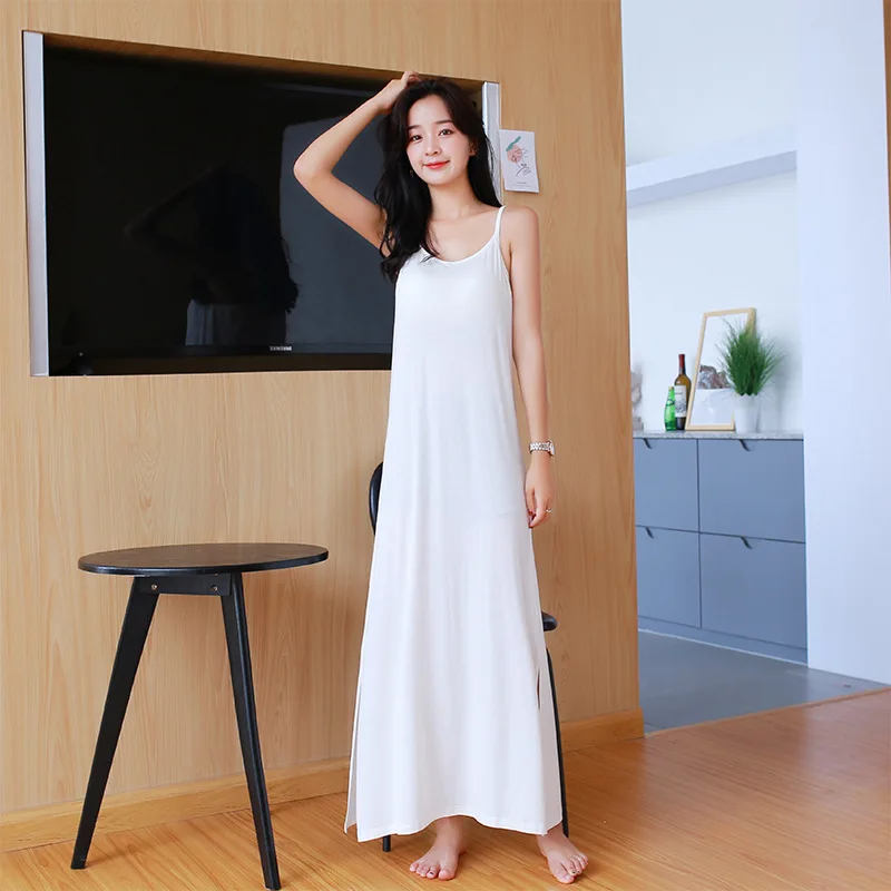 Solid Spaghetti Strap Modal Nightdress With Chest Pad Sexy Lady Elastic Long Dresses Summer New Simple Casual Dress Underskirt
Solid Spaghetti Strap Modal Nightdress With Chest Pad Sexy Lady Elastic Long Dresses Summer New Simple Casual Dress Underskirt