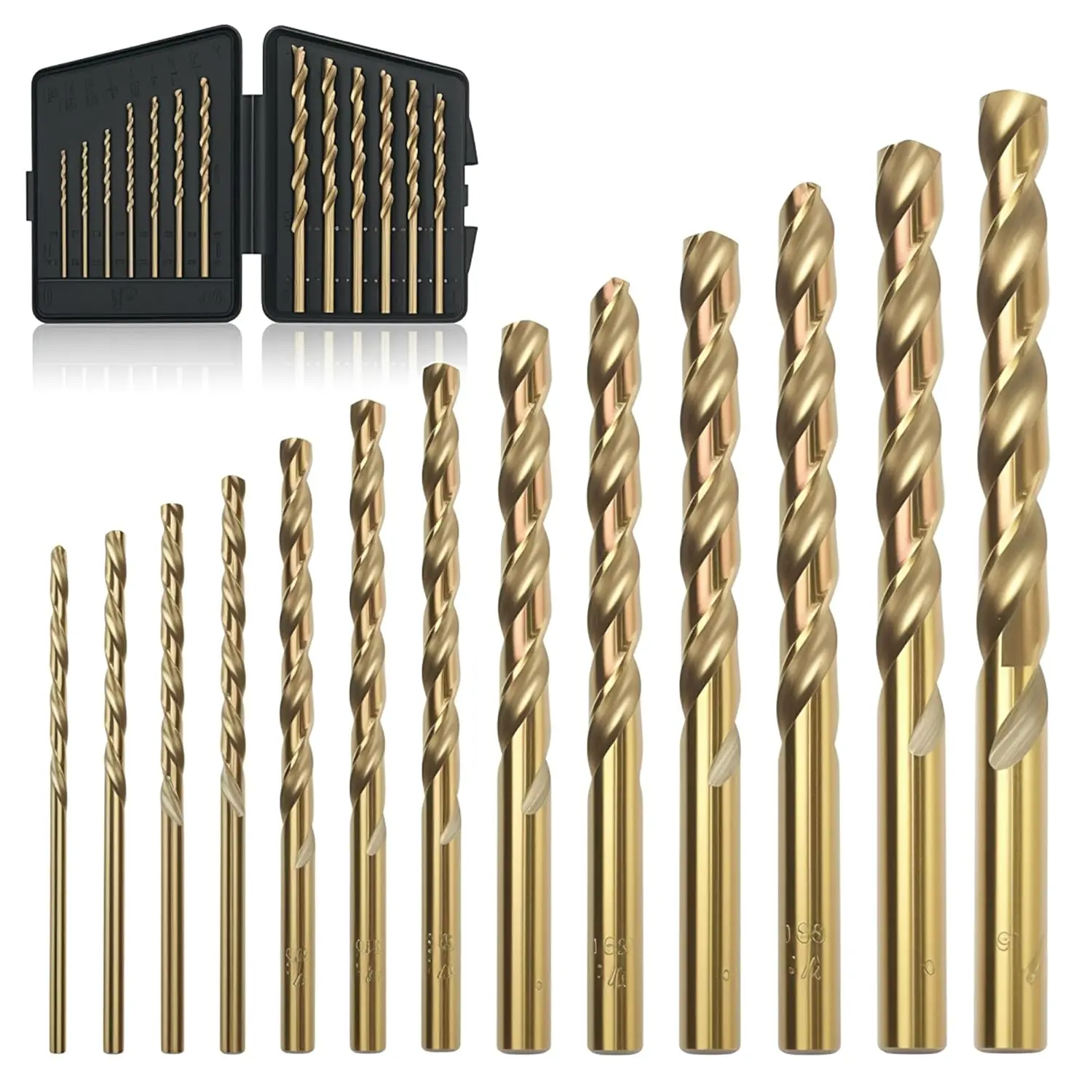 13pc M35 Cobalt Drill Bit Set, 1/16-1/4, 135° Split Point, Jobber Length for Metal, Wood, Plastic
13pc M35 Cobalt Drill Bit Set, 1/16-1/4, 135° Split Point, Jobber Length for Metal, Wood, Plastic