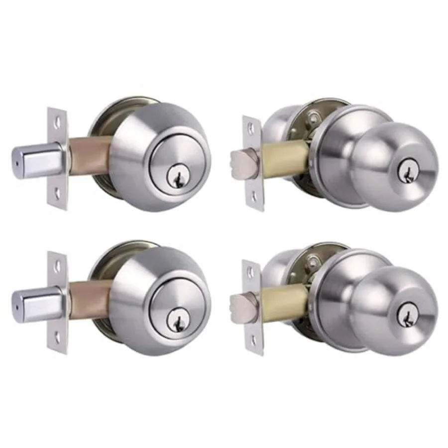 Single Cylinder Deadbolt Lock and Door Knob with Lock, Keyed Alike Door Locks for Front Door Satin Nickel, -Set
Single Cylinder Deadbolt Lock and Door Knob with Lock, Keyed Alike Door Locks for Front Door Satin Nickel, -Set