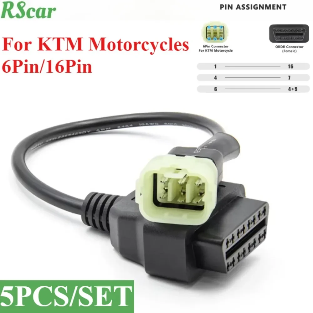 5PCS/SET for KTM 6 Pin To 16 Pin OBD2 Connector Motorcycle Adapter OBD2 Diagnostic Tools Moto Extension Cable with Best Quality
5PCS/SET for KTM 6 Pin To 16 Pin OBD2 Connector Motorcycle Adapter OBD2 Diagnostic Tools Moto Extension Cable with Best Quality