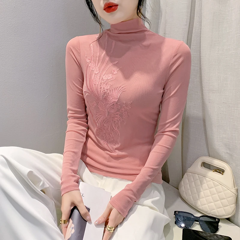 2023 New Fall Winter European Clothes Mesh T-Shirt Fashion Sexy Turtleneck Embroidery Women Tops Long Sleeve Solid Tees 39209
2023 New Fall Winter European Clothes Mesh T-Shirt Fashion Sexy Turtleneck Embroidery Women Tops Long Sleeve Solid Tees 39209