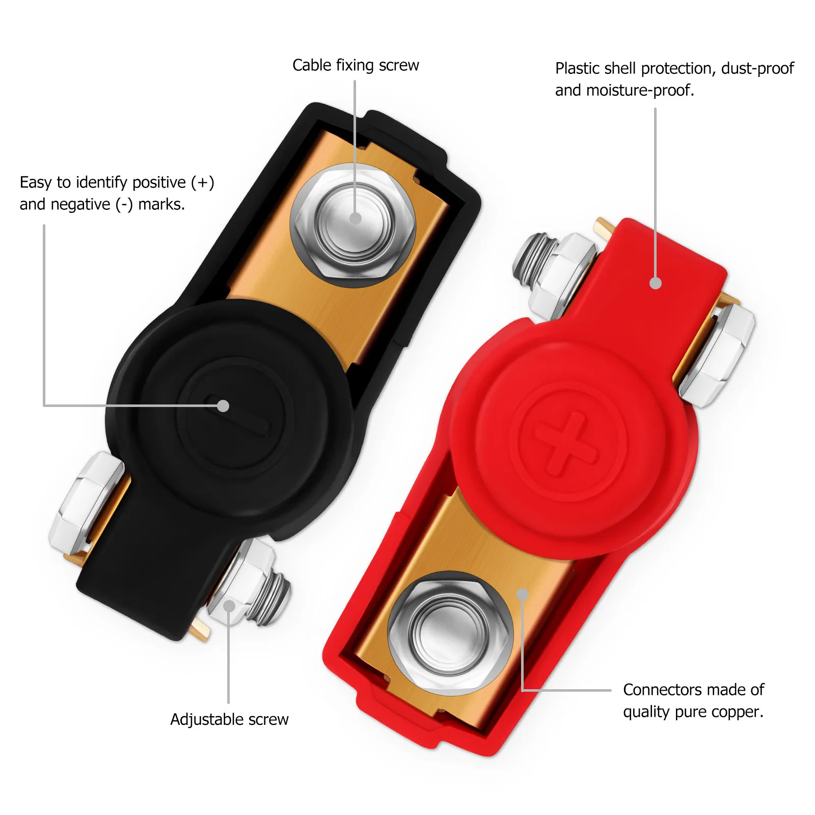 1Set Car Battery Terminal Brass Connector Black Red Waterproof Cover Easy Identify Positive Negative Battery Cable Ends Clamp
1Set Car Battery Terminal Brass Connector Black Red Waterproof Cover Easy Identify Positive Negative Battery Cable Ends Clamp