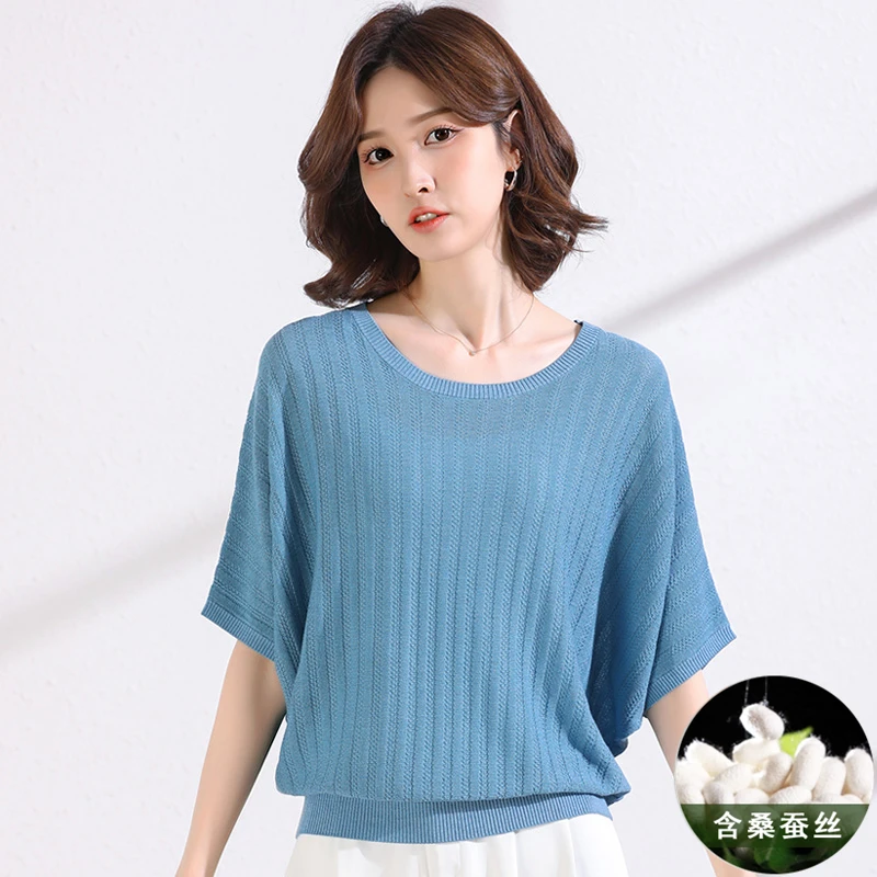 Ladies Batwing Sleeve Knitting Shirt 2026 Summer Thin Breathable Lyocell Knitwear Short Sleeve Comfortable Mulberry Silk Tops
Ladies Batwing Sleeve Knitting Shirt 2026 Summer Thin Breathable Lyocell Knitwear Short Sleeve Comfortable Mulberry Silk Tops