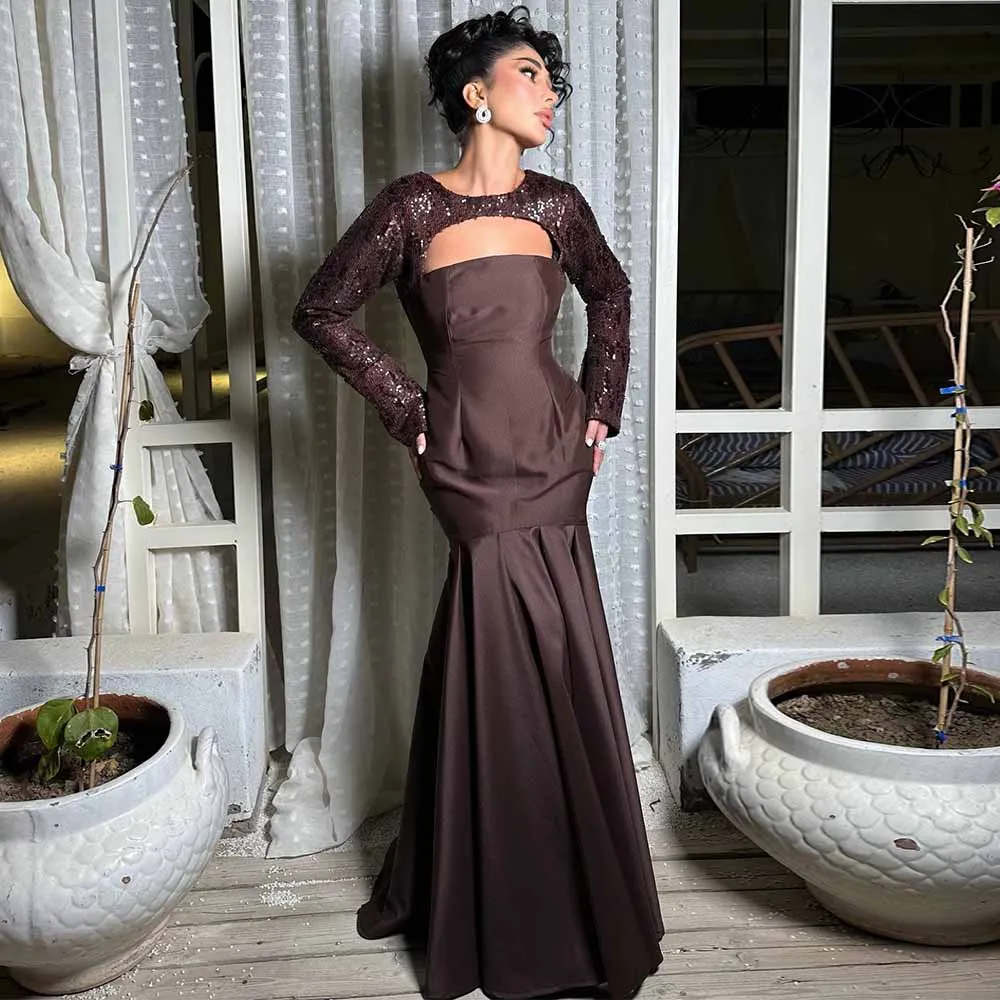 Elegant Party Dresses for Women 2025 Satin Mermaid/Trumpet Formal Evening Dress Brown O-Neck Sequin Hollow Backless Prom Dresses
Elegant Party Dresses for Women 2025 Satin Mermaid/Trumpet Formal Evening Dress Brown O-Neck Sequin Hollow Backless Prom Dresses