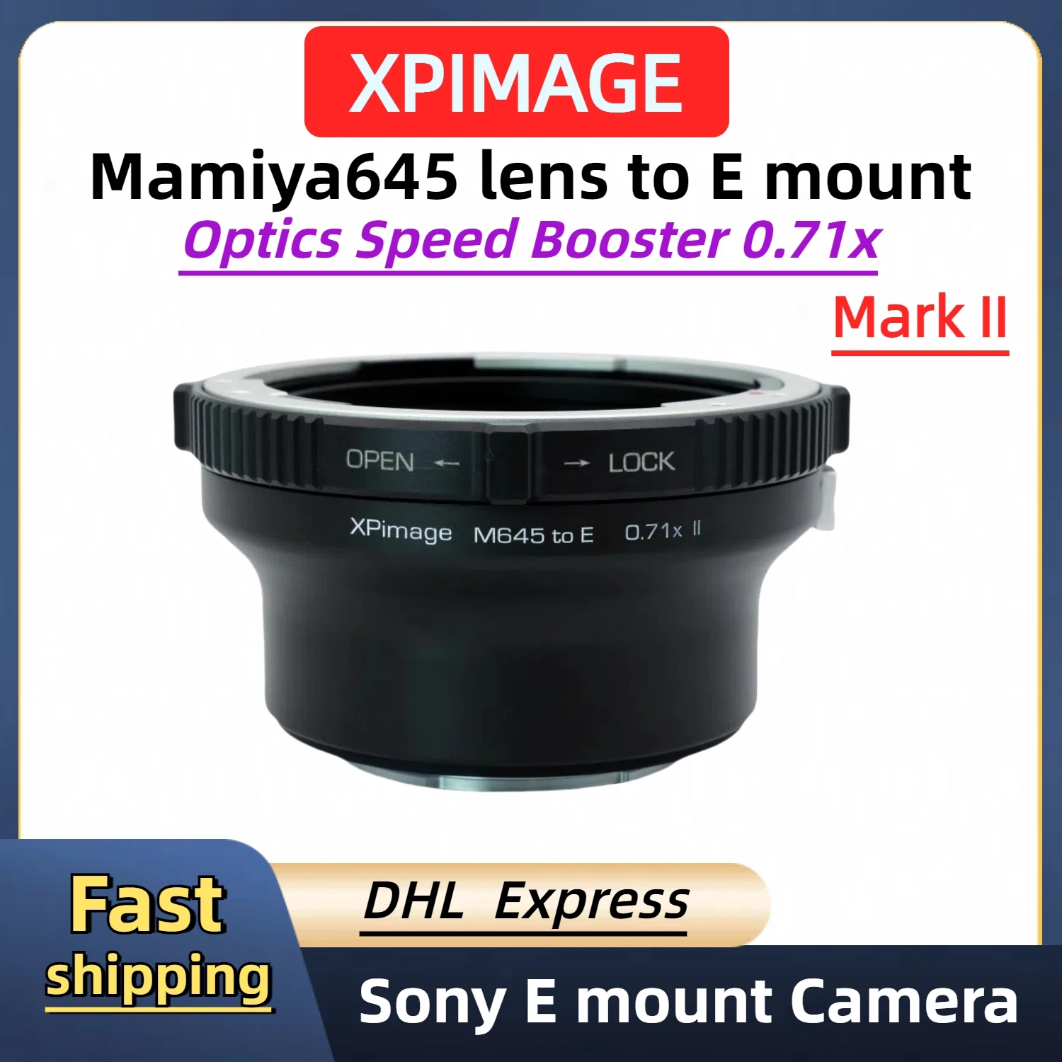 XPimage Mamiya645 lens to SONY E mount 0.71x Optics Locking Adapter for Speed Booster Mamiya 645 Lens to Sony E Mount Camera
XPimage Mamiya645 lens to SONY E mount 0.71x Optics Locking Adapter for Speed Booster Mamiya 645 Lens to Sony E Mount Camera