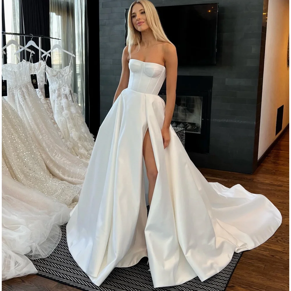 SONDR Strapless Wedding Dresses Elegant Sexy Backless High Slit Vestido De Noiva A-Line Ivory Satin Women Bridal Dresses Factory
SONDR Strapless Wedding Dresses Elegant Sexy Backless High Slit Vestido De Noiva A-Line Ivory Satin Women Bridal Dresses Factory