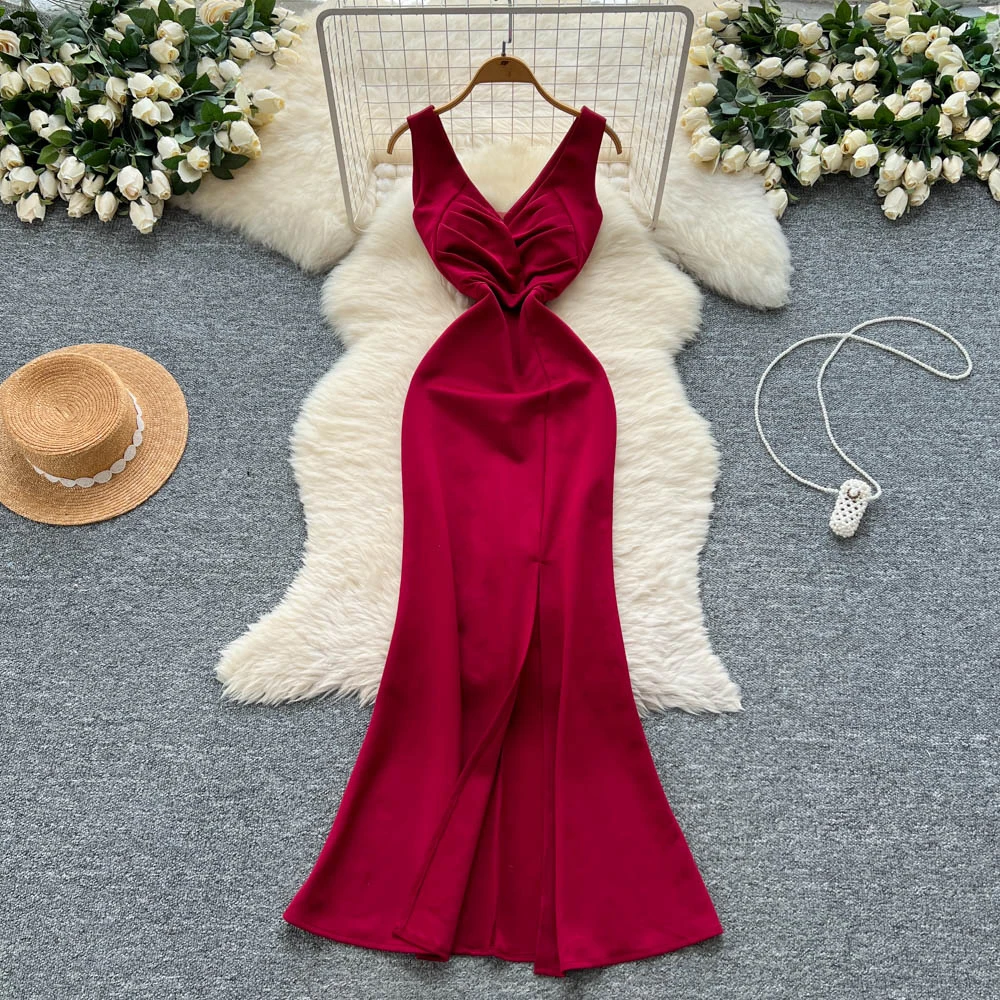 Elegant Sexy V-neck sleeveless split Dress Fairy A-line Summer Beach Slim Women Evening Party Dress
Elegant Sexy V-neck sleeveless split Dress Fairy A-line Summer Beach Slim Women Evening Party Dress