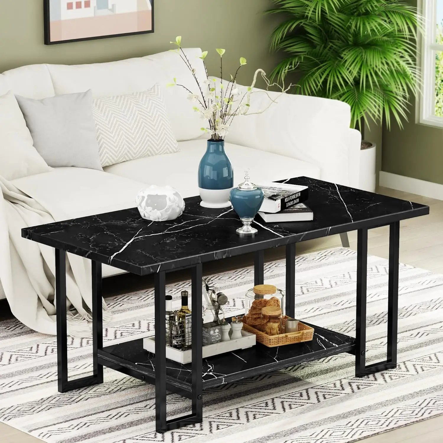 Marble Coffee Table Faux Marble Top Rectangular Coffee Table with Black Metal Frame 2 Tier Table for Living Room Office Balcony
Marble Coffee Table Faux Marble Top Rectangular Coffee Table with Black Metal Frame 2 Tier Table for Living Room Office Balcony