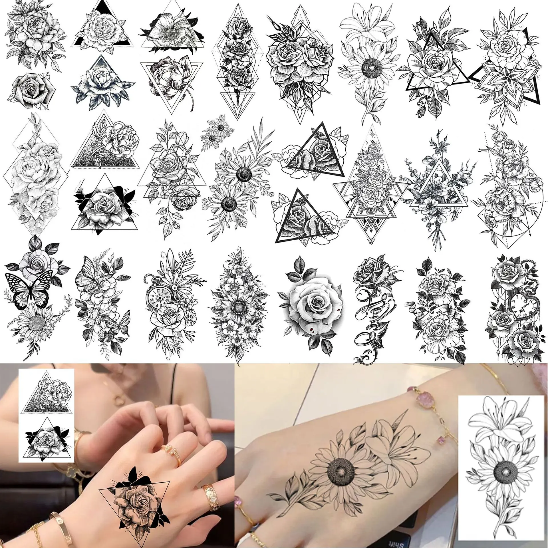 Rose Geometric Temporary Tattoo Stickers Waterproof Non Toxic Durable Long Lasting for Hand Back Neck
Rose Geometric Temporary Tattoo Stickers Waterproof Non Toxic Durable Long Lasting for Hand Back Neck