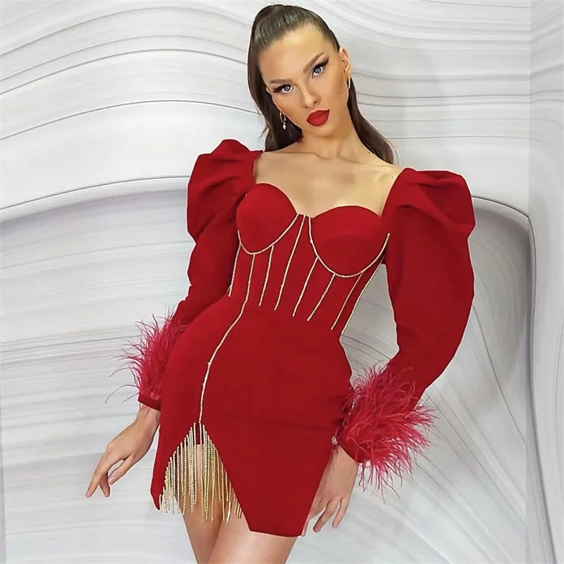 Drill Chain Women Prom Dress Square Neck Long Sleeve Sheath Party Gown Elegant Red High Waist One Pace Skirt New Design In Stock
Drill Chain Women Prom Dress Square Neck Long Sleeve Sheath Party Gown Elegant Red High Waist One Pace Skirt New Design In Stock