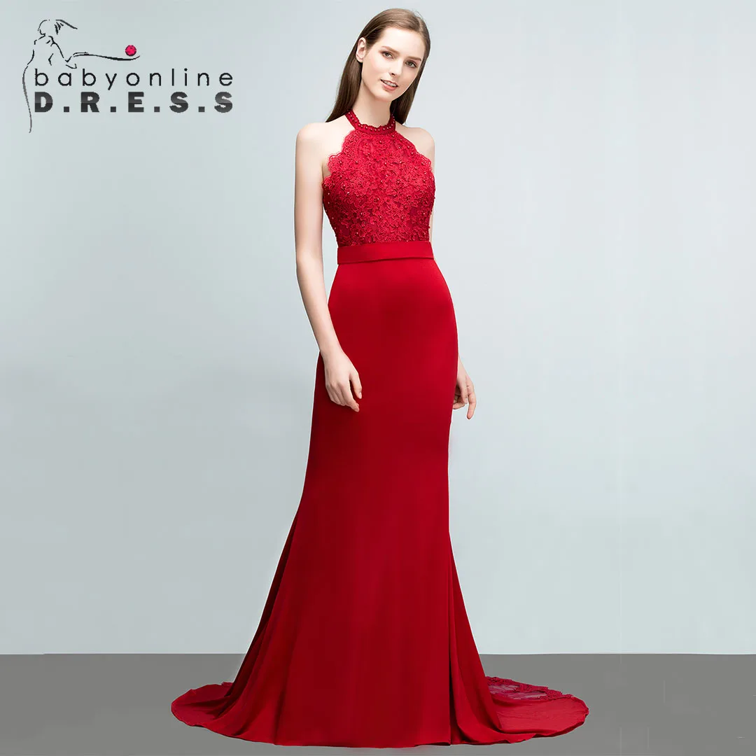 BABYONLINE Sexy Halter Prom Dress Modest Train Spliced with a Lace Panel Seamed Mermaid at the Waist Backless Gown for Women
BABYONLINE Sexy Halter Prom Dress Modest Train Spliced with a Lace Panel Seamed Mermaid at the Waist Backless Gown for Women