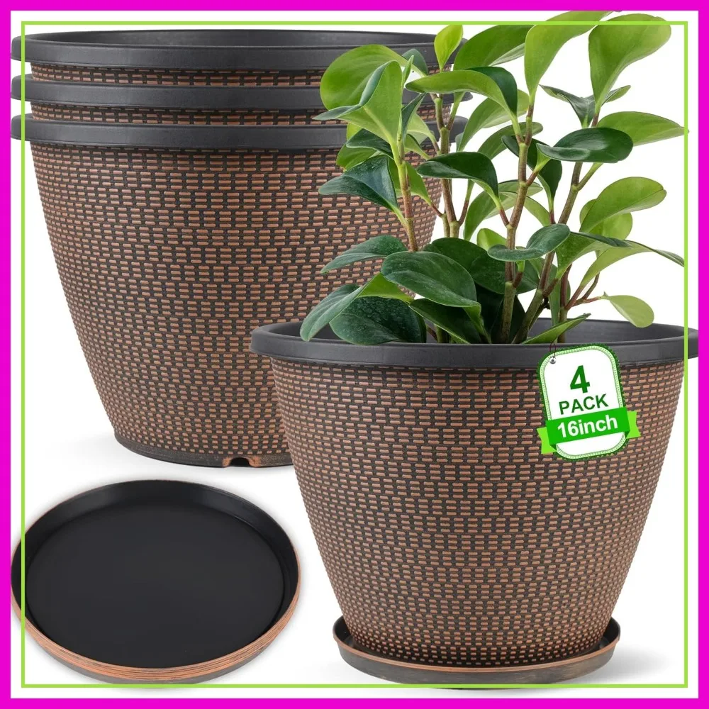 16 inch Plant Pots Set of 4, Large Planters for Outdoor Plants, Round Plastic Flower Pots with Drainage Holes & Trays, Modern Decorative Indoor Garden Pot, Black Copper
16 inch Plant Pots Set of 4, Large Planters for Outdoor Plants, Round Plastic Flower Pots with Drainage Holes & Trays, Modern Decorative Indoor Garden Pot, Black Copper