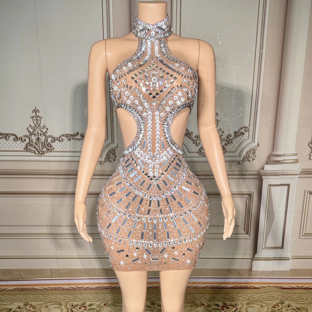 Luxurious Rhinestones Sequins Sexy Waist Hollow Backless Mesh Transparent Sleeveless Short Dress Women Birthday Celebrate Dress
Luxurious Rhinestones Sequins Sexy Waist Hollow Backless Mesh Transparent Sleeveless Short Dress Women Birthday Celebrate Dress