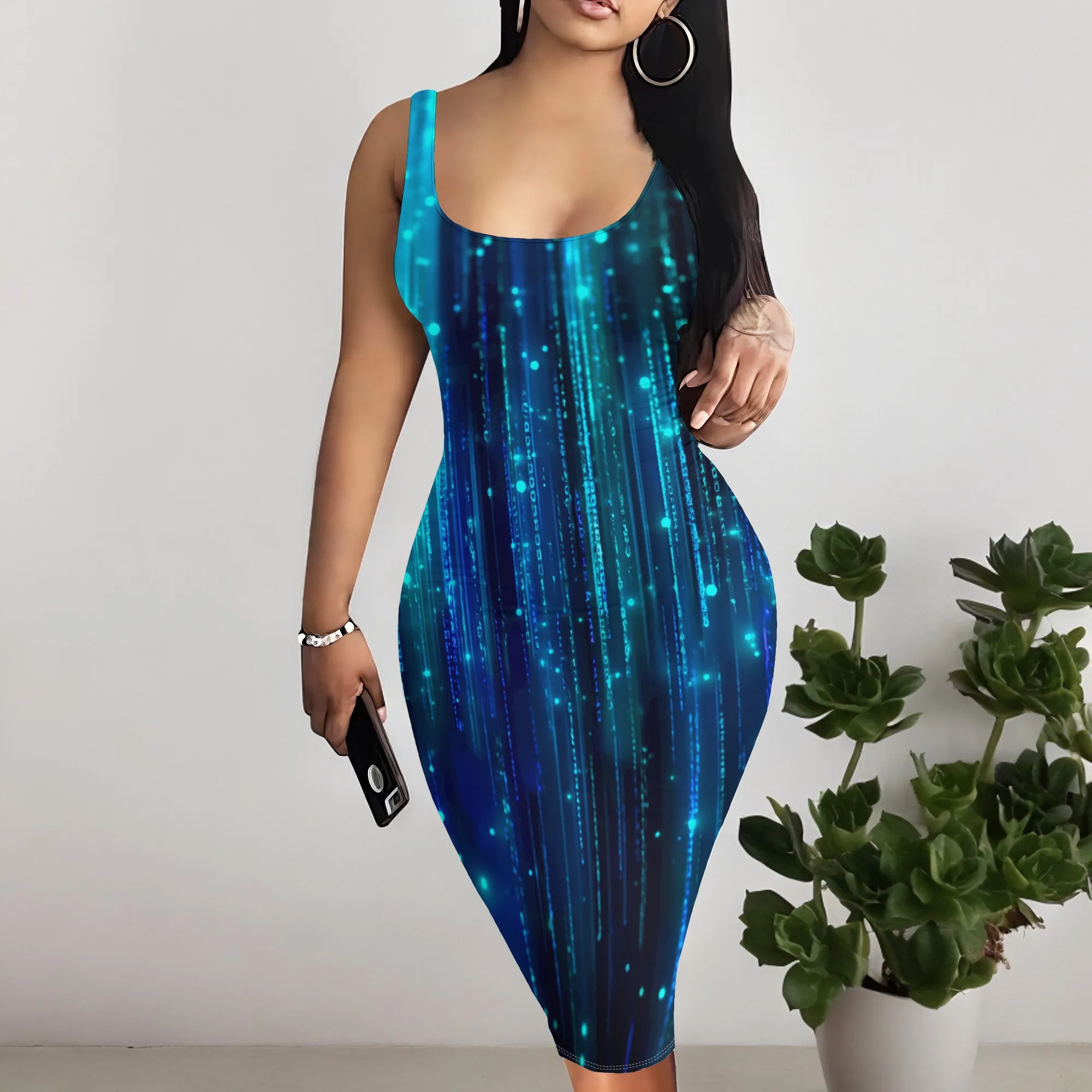Women's Bodycon Mini Dress 2025 Summer Sleeveless Spaghetti Strap Blue Green Digital Print Club Party Sexy Dress S-3XL 
Women's Bodycon Mini Dress 2025 Summer Sleeveless Spaghetti Strap Blue Green Digital Print Club Party Sexy Dress S-3XL