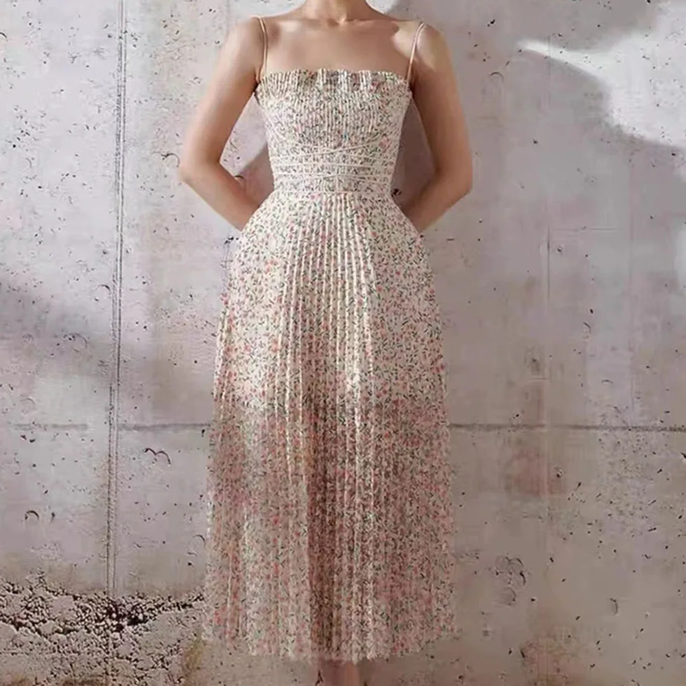 Open Back Floral Bustier Soft Sweet Style Print Noodle Strap Mesh Pleated Dress-GZXX1317
Open Back Floral Bustier Soft Sweet Style Print Noodle Strap Mesh Pleated Dress-GZXX1317