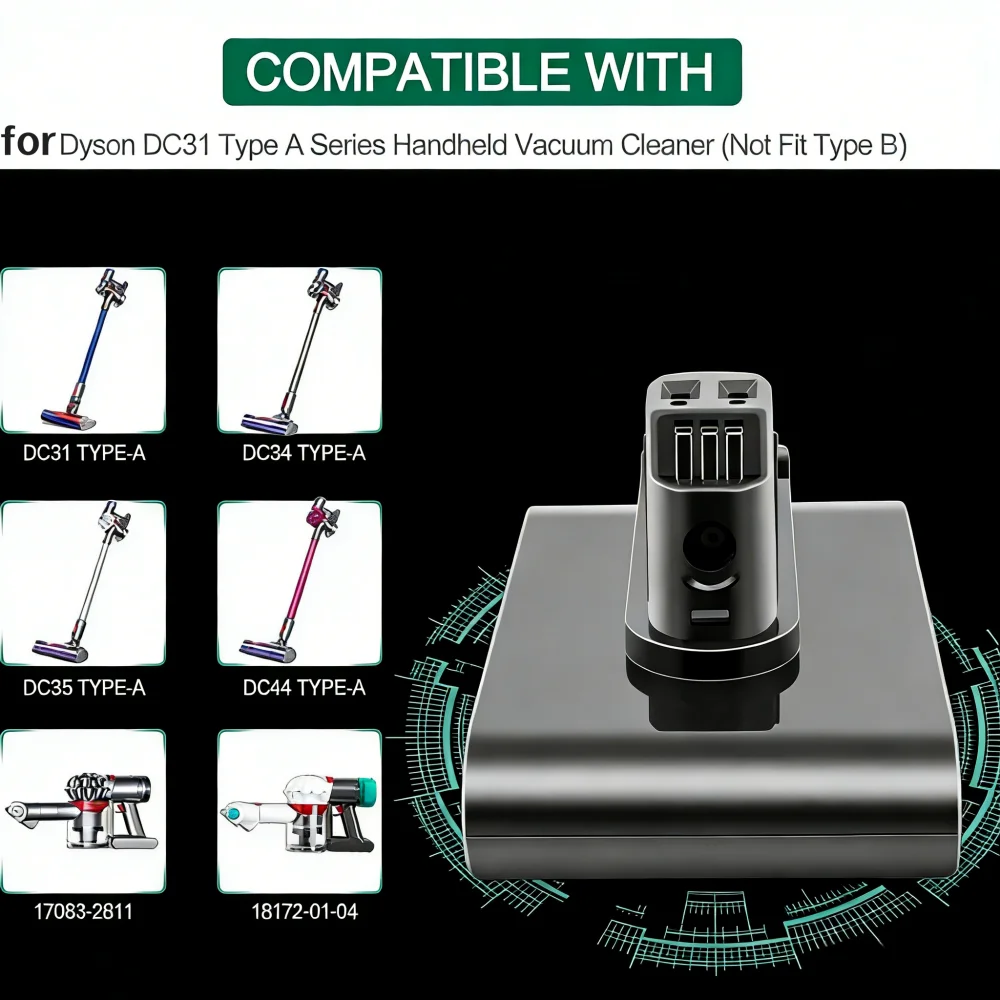 НОВЫЙ Литий-ионный аккумулятор типа А 22.2В 6000мАч для пылесосов Dyson DC31, DC35, DC44, DC45, DC31 Animal, DC35 Animal (замена)
НОВЫЙ Литий-ионный аккумулятор типа А 22.2В 6000мАч для пылесосов Dyson DC31, DC35, DC44, DC45, DC31 Animal, DC35 Animal (замена)