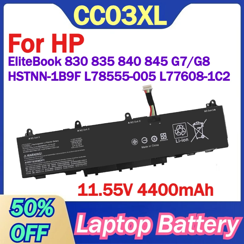 CC03XL 11.55V 4400mAh Battery for HP EliteBook 830 835 840 845 G7/G8 HSTNN-1B9F L78555-005 L77608-1C2
CC03XL 11.55V 4400mAh Battery for HP EliteBook 830 835 840 845 G7/G8 HSTNN-1B9F L78555-005 L77608-1C2
